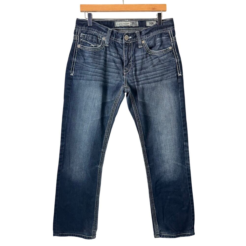 BKE Carter Jeans Mens 32 Straight Leg Y2K Ridged Denim Biker Thick Stitch Rodeo - Picture 2 of 11